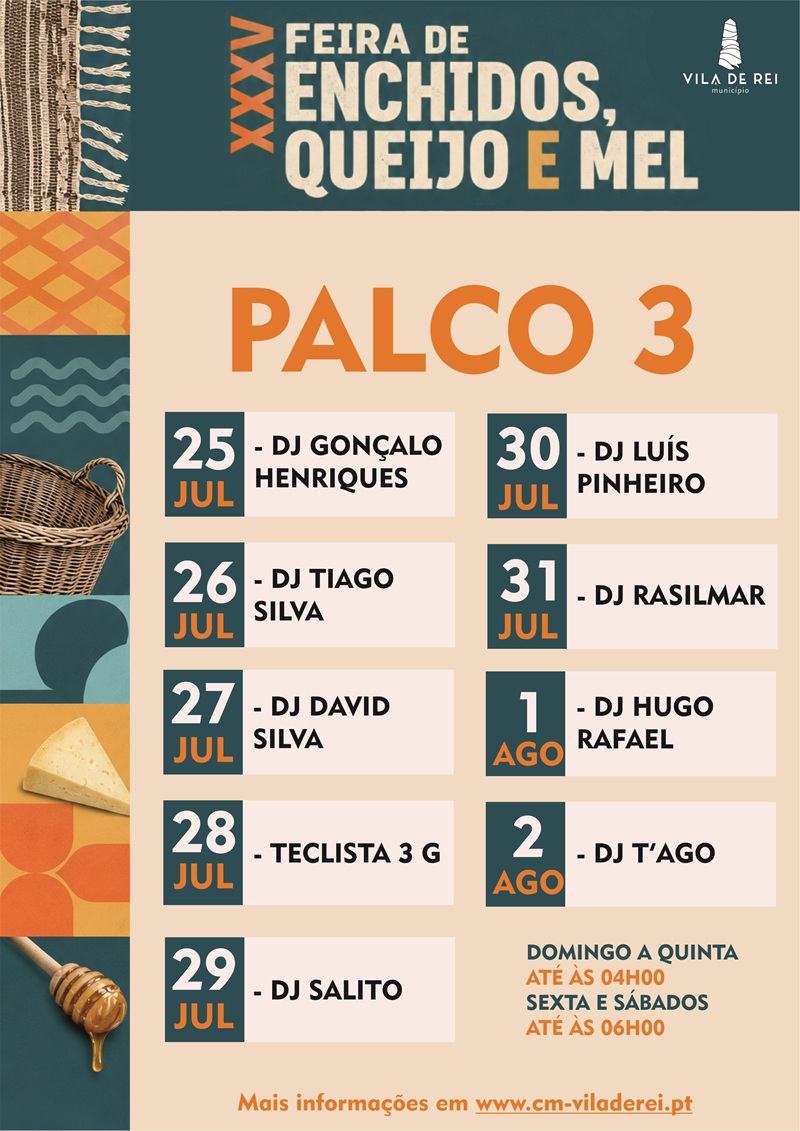 XXXV Feira de Enchidos, Queijo e Mel: conheça o cartaz do Palco 3 do evento