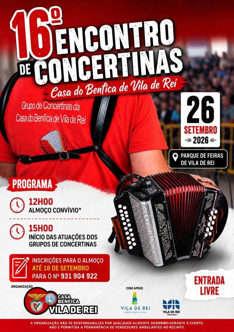 16.º Encontro de Concertinas anima Vila de Rei a 26 de setembro